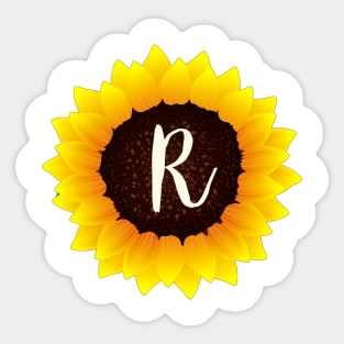 Floral Monogram R Bright Yellow Sunflower Sticker